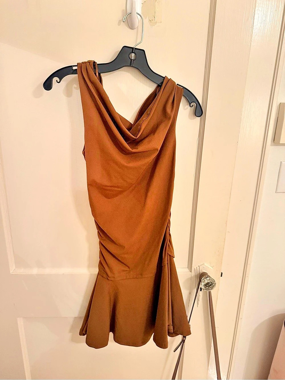 Zara Draped Neck Mini Dress in Brown Like New
